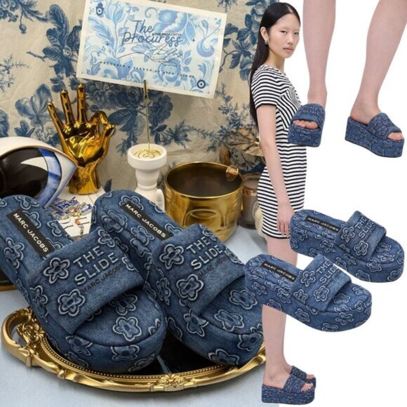 🆕 MARC JACOBS 🧿 NWOB The Puffy Daisy Denim Platform Sandal, Sz 39 US 9 - Picture 1 of 14